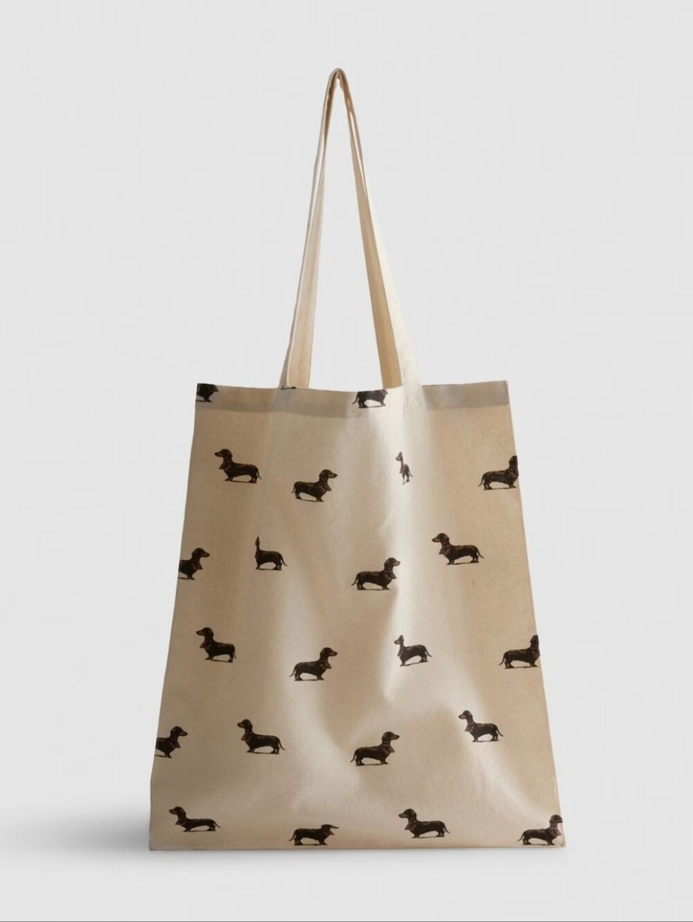Beige Dachshund Print Tote Bag - Pet Dog Reusable